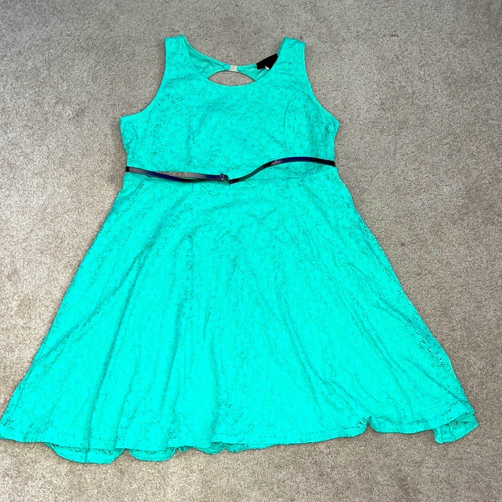 NWT super stretch eyelet overlay belted dress/empire waist & fit & flare skirt